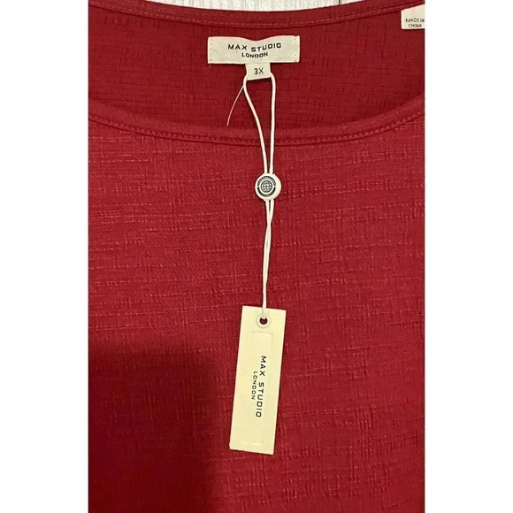 Max Studio Shirt Women's 3XL Ruby Red  3/4 Sleeve Boat‎ Neck Blouse Tee - Picture 4 of 8